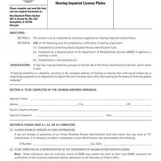 Form VSD 820. Hearing Impaired - Certification for - Illinois