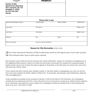 Form VSD 850. Vehicle Title Revocation Request - Illinois