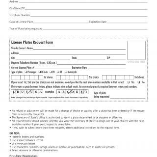 Form VSD 948. License Plate Request - Illinois