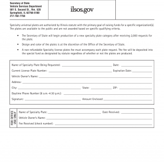 Form VSD 978. Specialty License Plate Request - Illinois