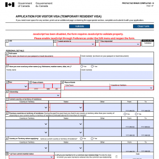 Form IMM 5257. Application for Temporary Resident Visa
