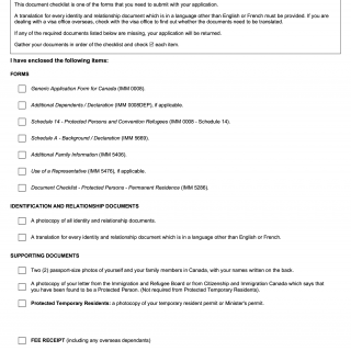 Form IMM 5286. Document Checklist: Protected Persons - Permanent Residence