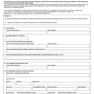 Form  IMM 5475. Authority to Release Personal Information to a Designated Individual