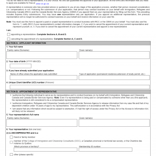 Form IMM 5476. Use of a Representative