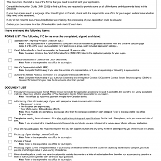 Form IMM 5484. Document Checklist for a Temporary Resident Visa