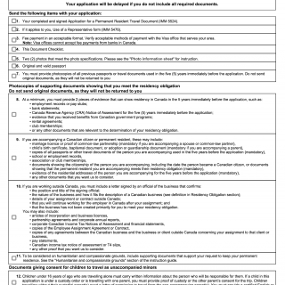 Form IMM 5627. Document Checklist Applying for a Permanent Resident Travel Document