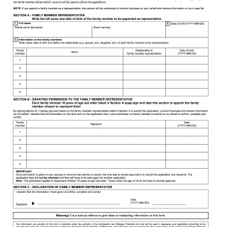 Form IMM 5713. Use of a Family Member Representative for Online Applications