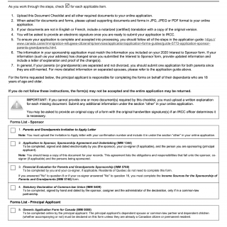 Form IMM 5771.  Document Checklist:  for Parents and Grandparents