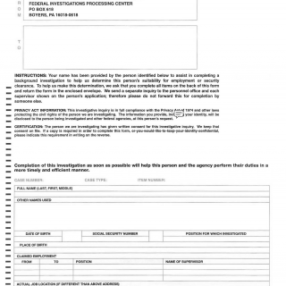 INV Form 41. Investigative Request for Employment Data and Supervisor