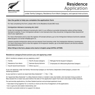 INZ 1000. Residence Application
