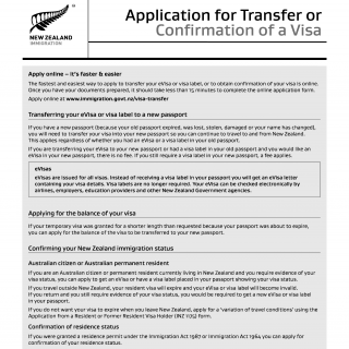 INZ 1023. Application for Transfer or Confirmation of a Visa