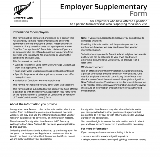 INZ 1113. Employer Supplementary Form