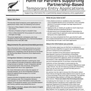 INZ 1146. Form for Partners Supporting Partnership-Based - Temporary Entry Applications