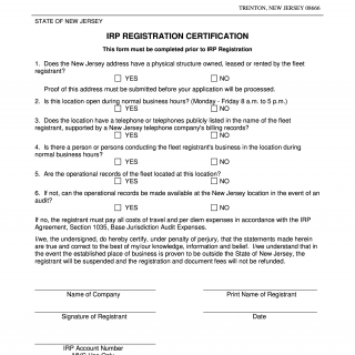 Form IRP-7. New Jersey International Registration Plan (IRP) Application