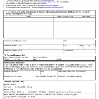 Form ITD 3120. Driver Record Request Paper Form