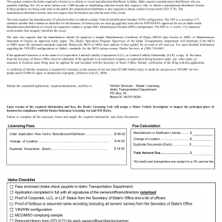 Form ITD 3172. Application for Manufacturer License