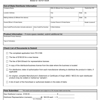 Form ITD 3188. Out-of-State Distributor Manufacturer Application