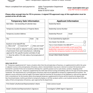Form ITD 3198. Temporary Supplemental Lot Application