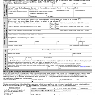 Form ITD 3312. Salvage Certificate Application