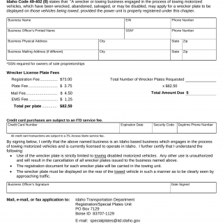 Form ITD 3387. Application For Wrecker License Plate