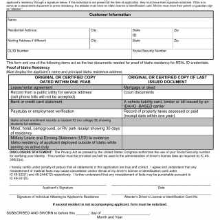 Form ITD 3522. Certificate of Idaho Residency