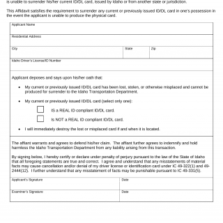 Form ITD 3534. Applicant Card Surrender Affidavit