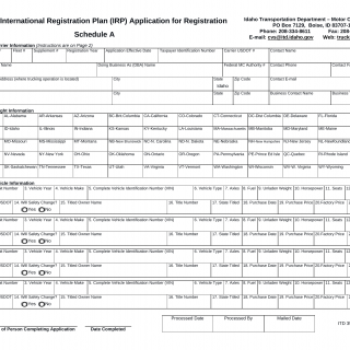 Form ITD 3542. International Registration Plan (IRP) Application for Registration Idaho Schedule A