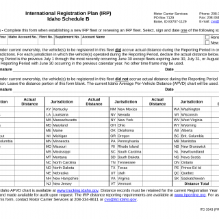 Form ITD 3543. International Registration Plan (IRP) Idaho Schedule B