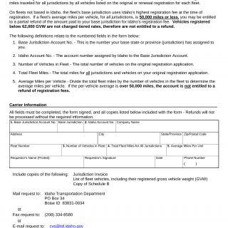 Form ITD 3549. IRP Refund Request Idaho