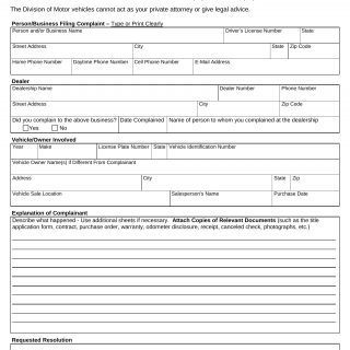 Form ITD 3628. Consumer Complaint and Request for Investigation