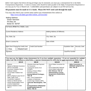 Form ITD 3786. Driver's License Reinstatement Application