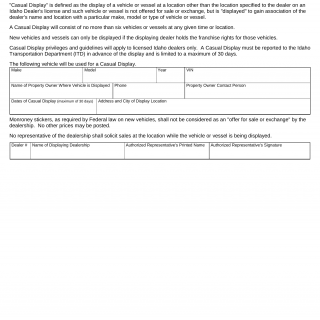 Form ITD 3932. Notification Of Casual Display Of A Vehicle