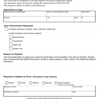 Form ITD 5539. Family Request For Re-Evaluation Of Driving Privileges