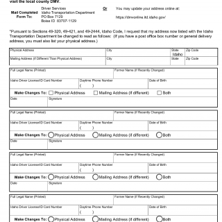 Form ITD 3239. Idaho Change of Address Request