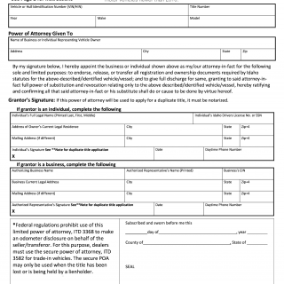 Form ITD 3368. Idaho Limited Power of Attorney For Specific Motor Vehicle/Vessel