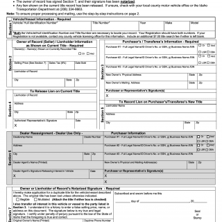 Form ITD 3369. Duplicate Idaho Title Application with Transfer of Ownership
