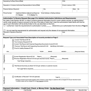 Form ITD 3374. Idaho Motor Vehicle Record Request