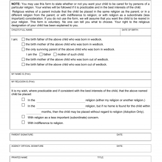 LDSS-3416. Religious Designation of a Child (Model Form)
