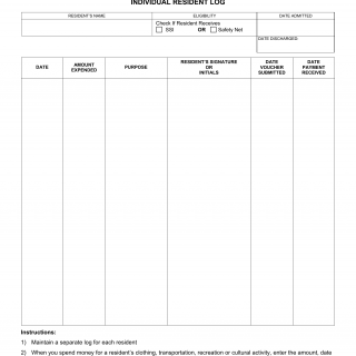 LDSS-3705. Special Needs Fund Individual Resident Log