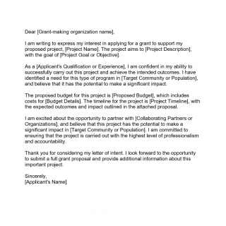 Letter of Intent for Grant Funding