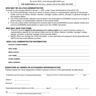 Form LF702. Change eTAG Contact Information - Texas