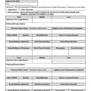 Form LIC 01A. Resource Family Application - California