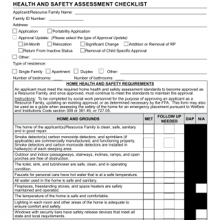 Form LIC 03. Resource Family Home Health And Safety Assessment Checklist Document For Agency Use Only - California