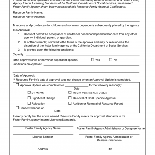 Form LIC 05A. Resource Family Approval Certificate - California