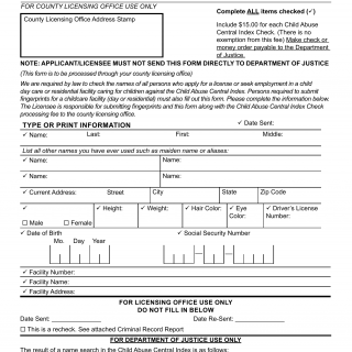 Form LIC 198. Child Abuse Central Index Check For County Licensed Facilities - California
