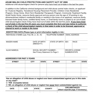 Form LIC 198B. Out-Of-State Child Abuse/Neglect Report Request - California