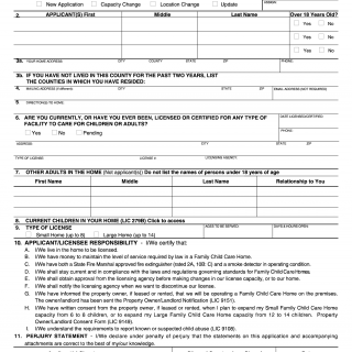 Form LIC 279. Application For A Family Child Care Home License