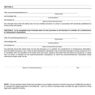 Form LIC 282. Affidavit Regarding Liability Insurance For Family Child Care Home