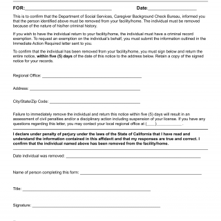 Form LIC 300A. Removal Confirmation - Exemption Needed - California