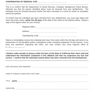 Form LIC 300D. Removal Confirmation - Non-Exemptible - California